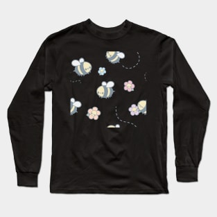 Pastel Purple Kawaii Bees and Flowers Artwork | Cute Spring Aesthetic Long Sleeve T-Shirt